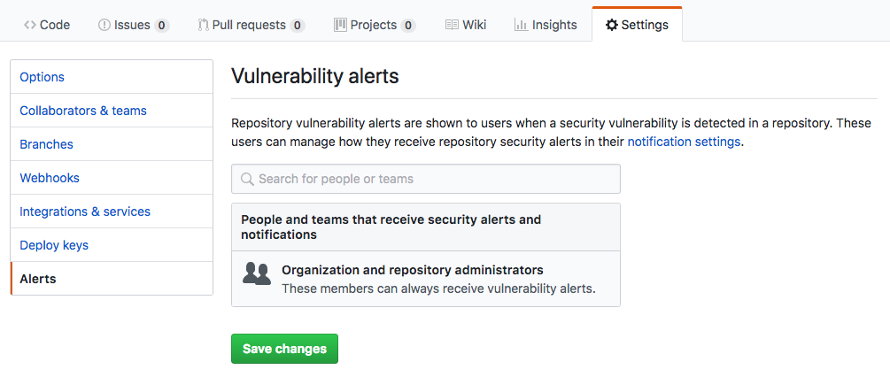 GitHub Repository Alerts Settings