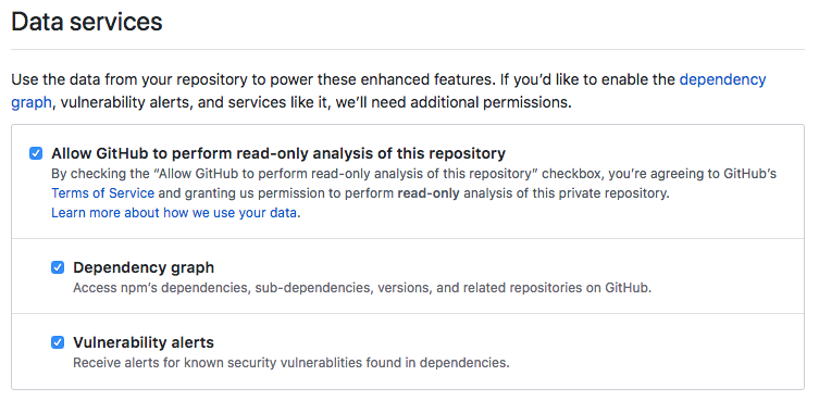 GitHub Repository Data Services Settings